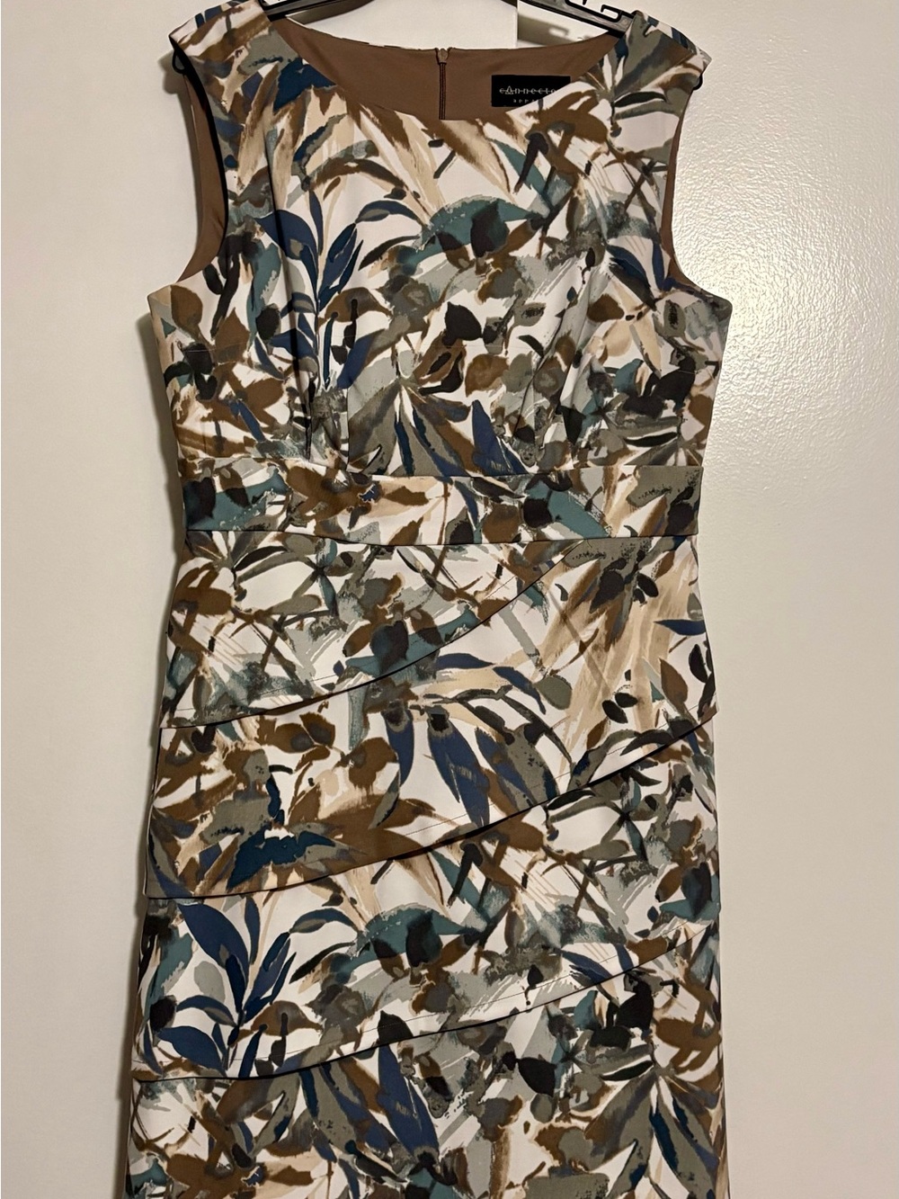 connected apparel Sleeveless Midi Dress in White, Blue & Brown